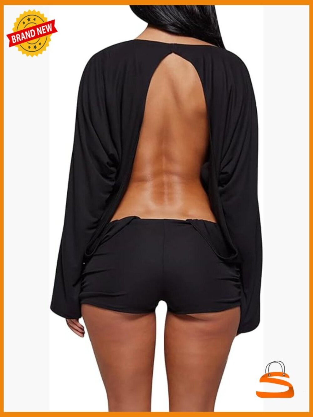 Sexy Open Back Romper Y2K Long Sleeve Mini Jumpsuit Club Party One Piece